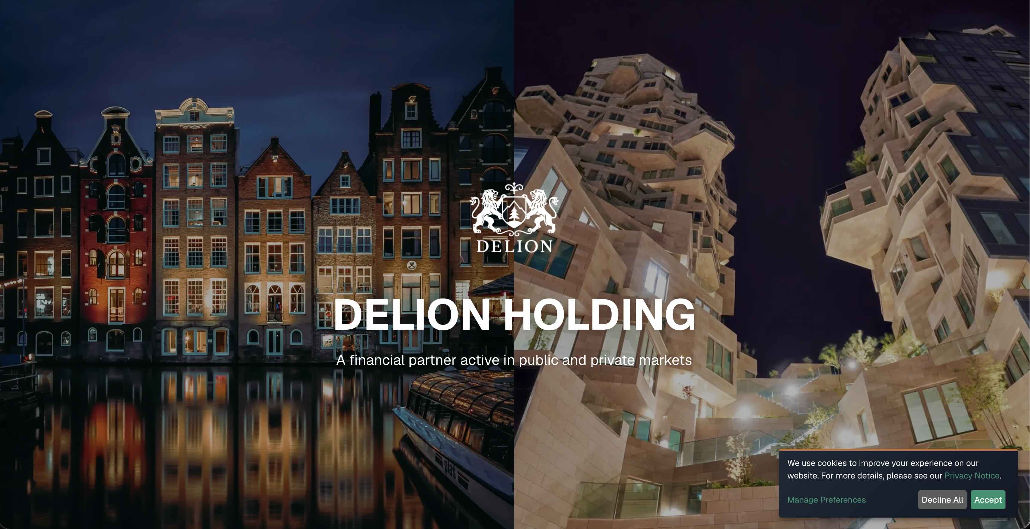 Homepage of the Delion Holding website