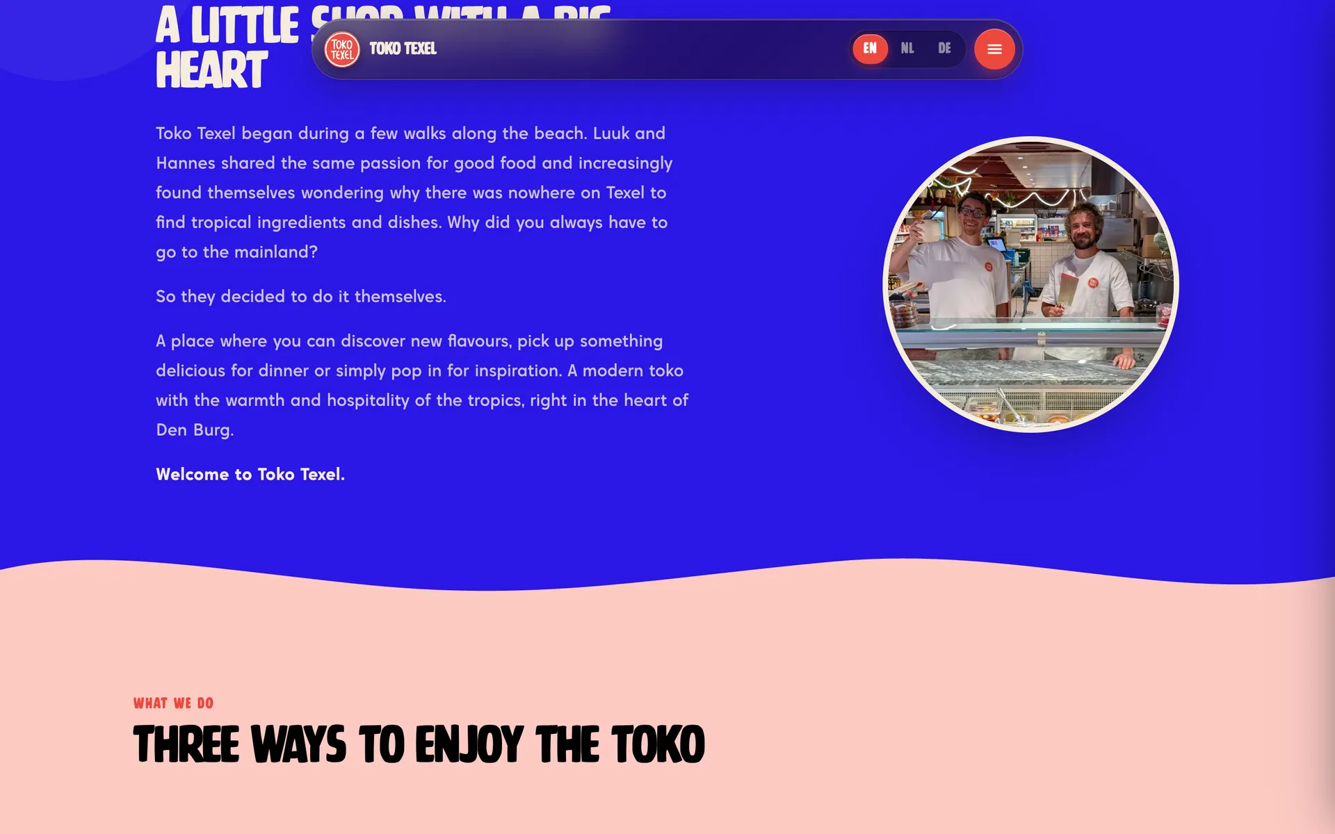 Desktop view of the Toko Texel website, section 1