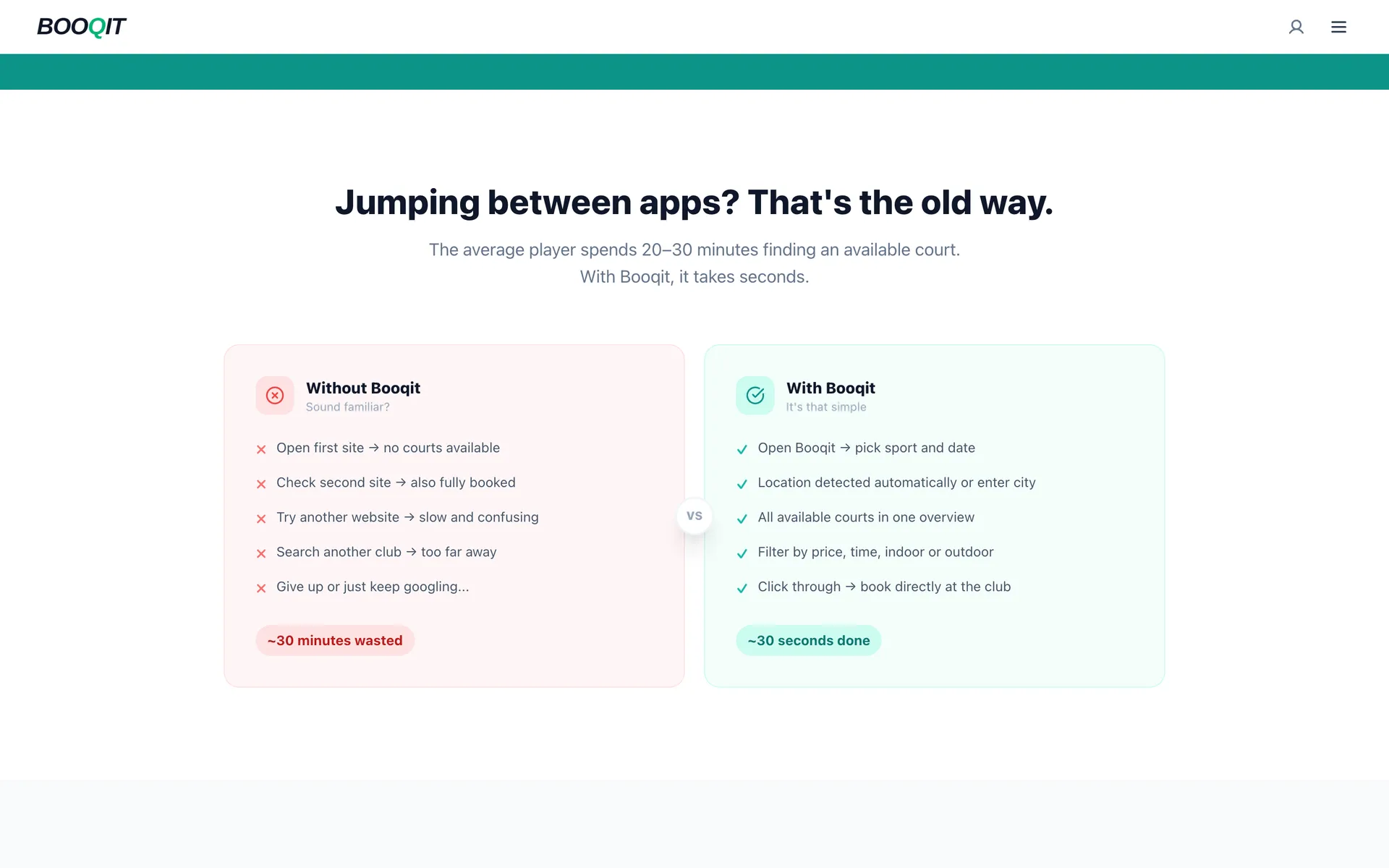 Desktop view of the Booqit website, section 1