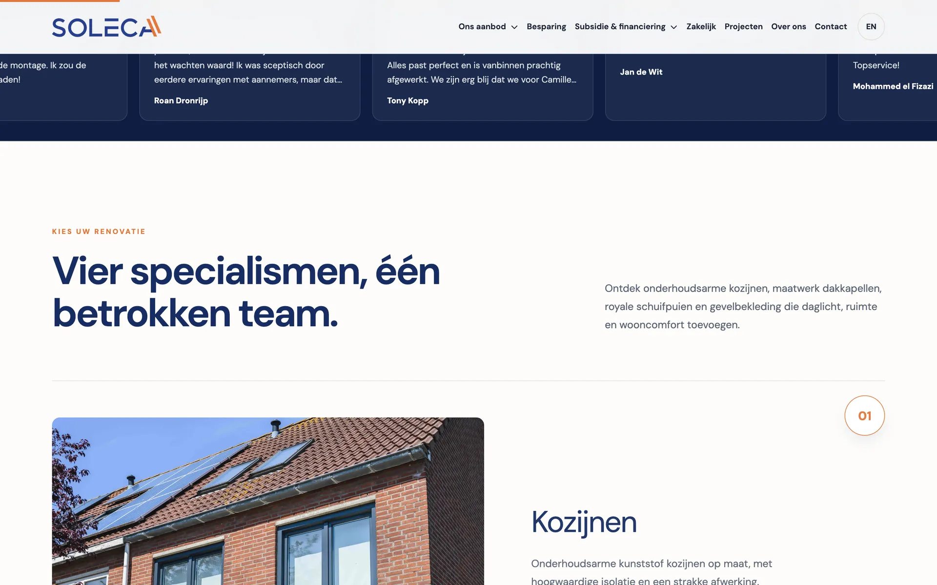 Desktop view of the Soleca website, section 1