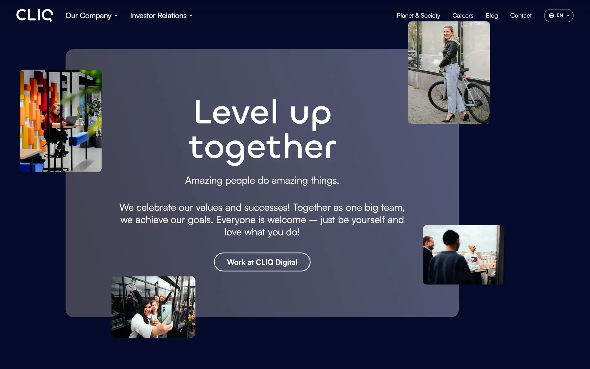 Desktop view of the CLIQ Digital website, section 2