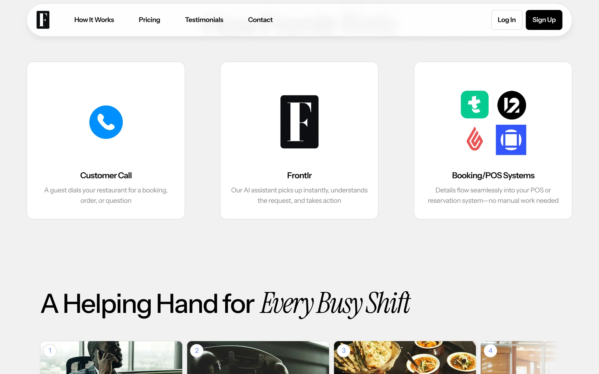 Desktop view of the Frontlr website, section 2