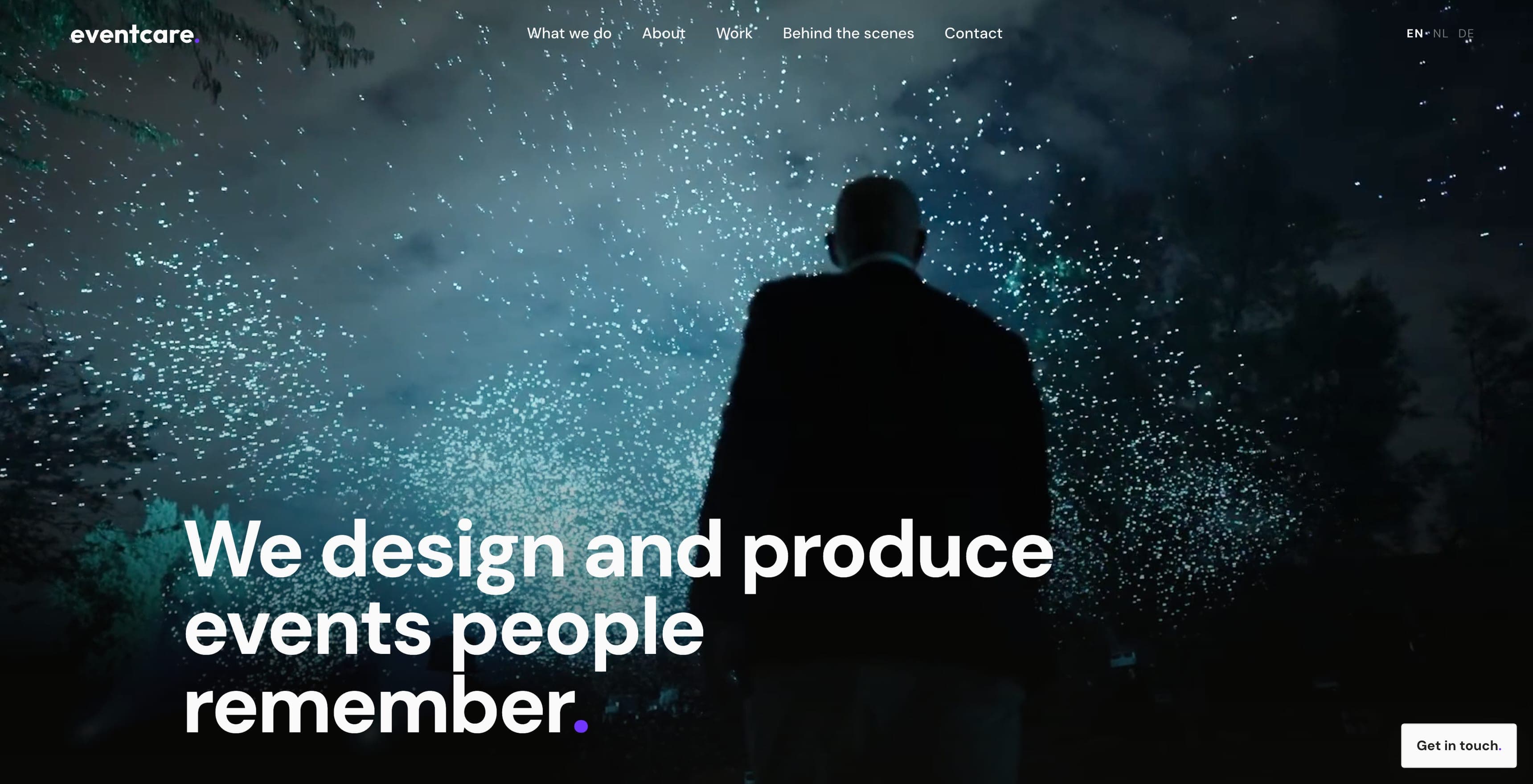 Homepage of the Eventcare website on desktop
