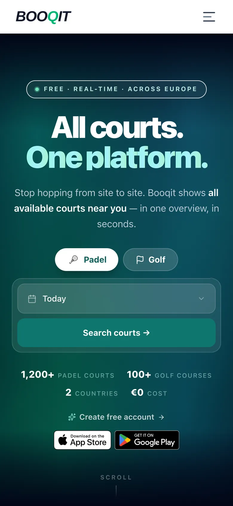 Mobile view of the Booqit website, screen 1