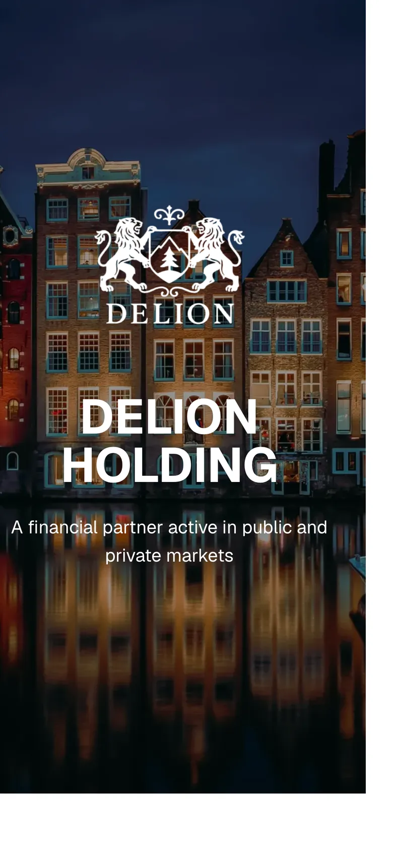 Mobile view of the Delion Holding website, screen 1