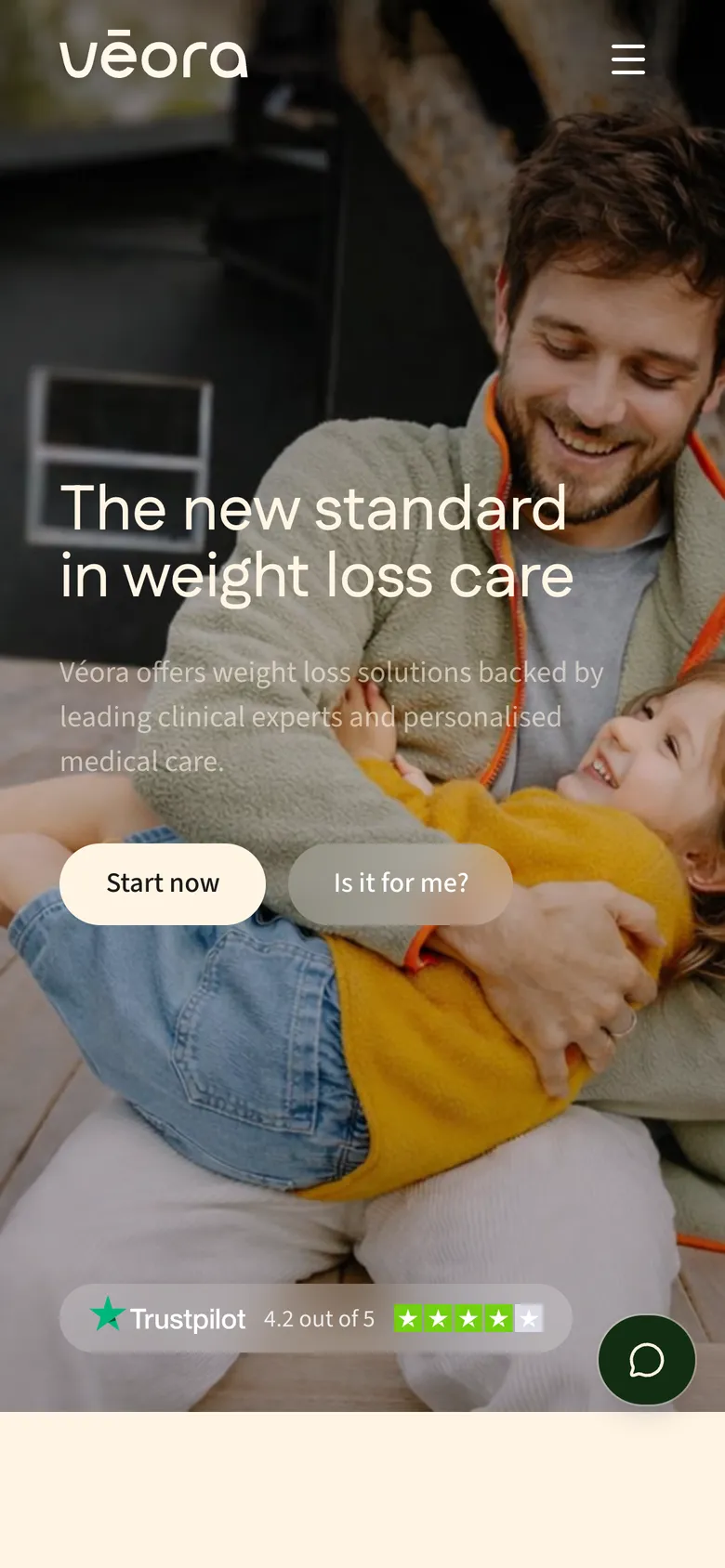 Mobile view of the Véora website, screen 1