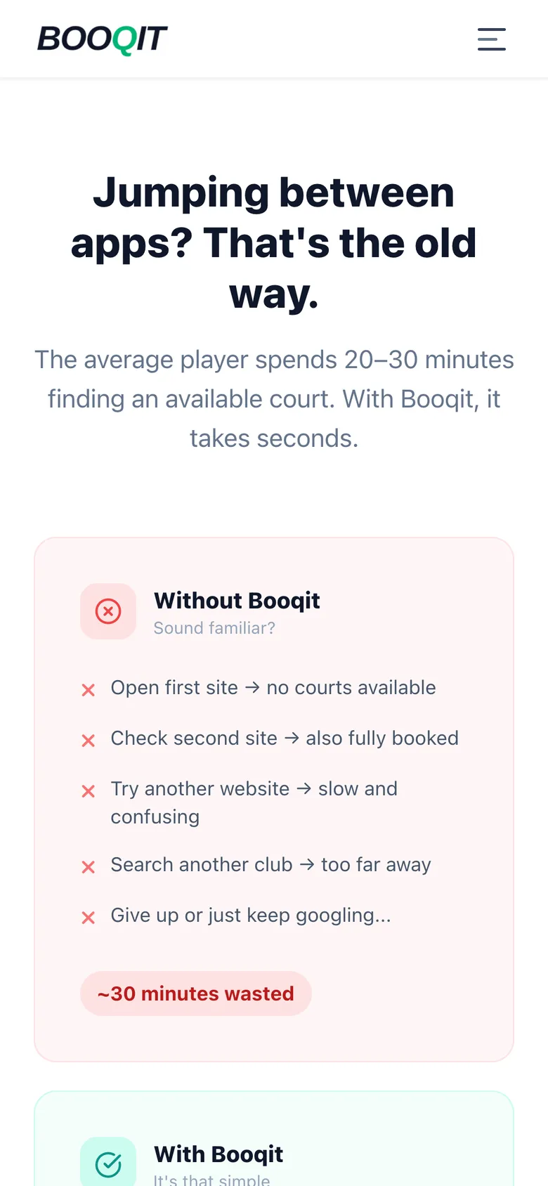 Mobile view of the Booqit website, screen 2
