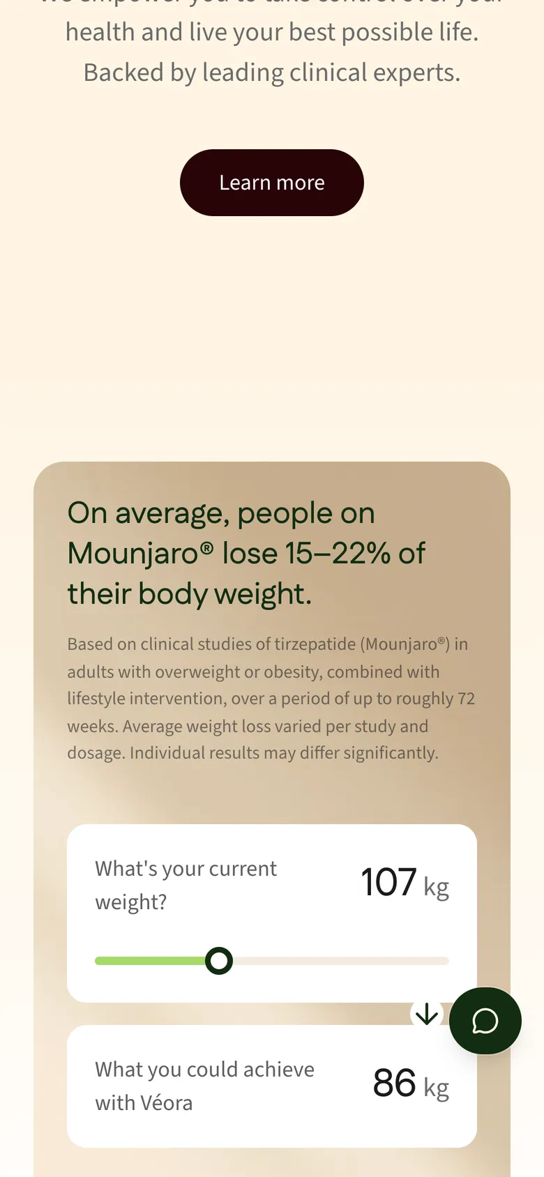 Mobile view of the Véora website, screen 2