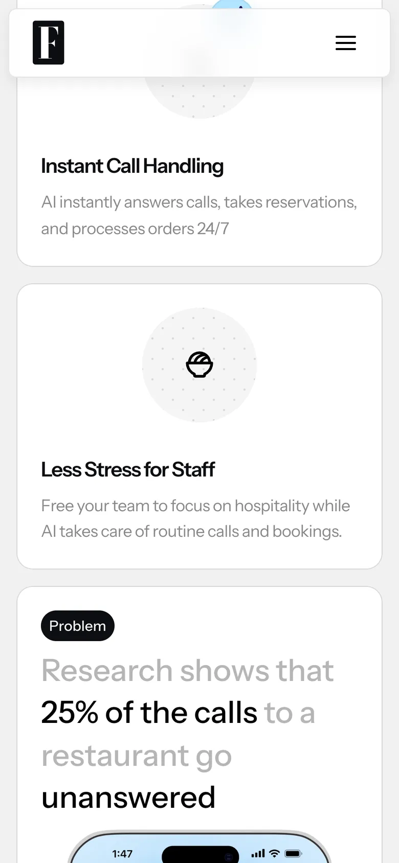 Mobile view of the Frontlr website, screen 2