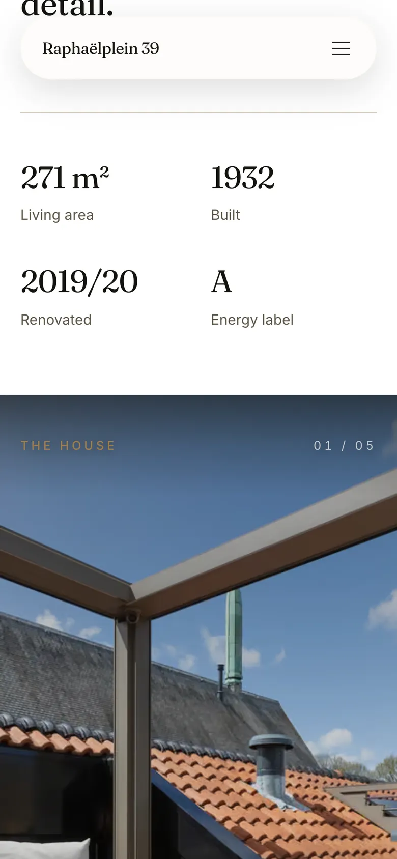 Mobile view of the Raphaëlplein 39 website, screen 2