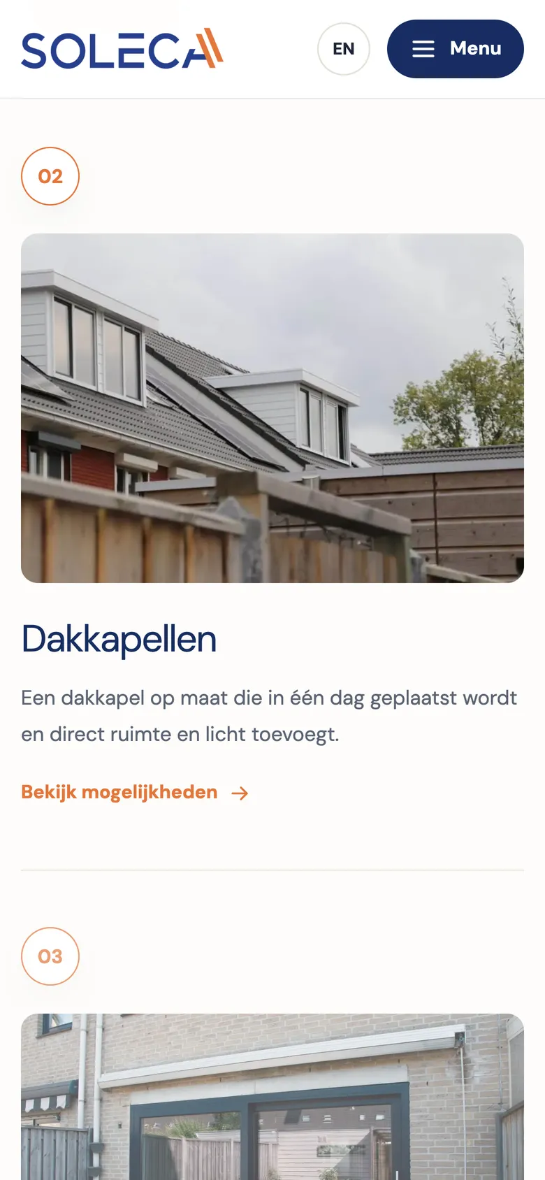 Mobile view of the Soleca website, screen 3