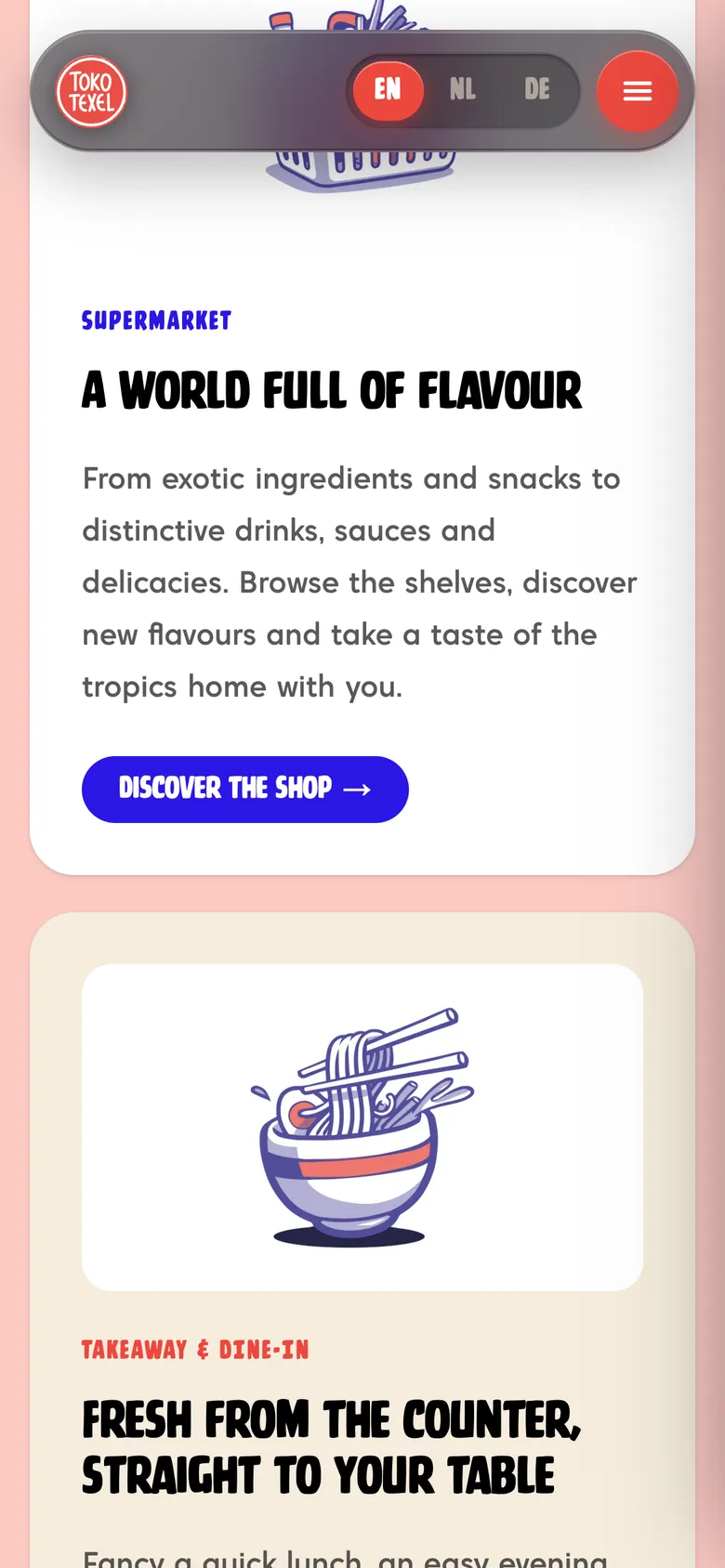 Mobile view of the Toko Texel website, screen 3