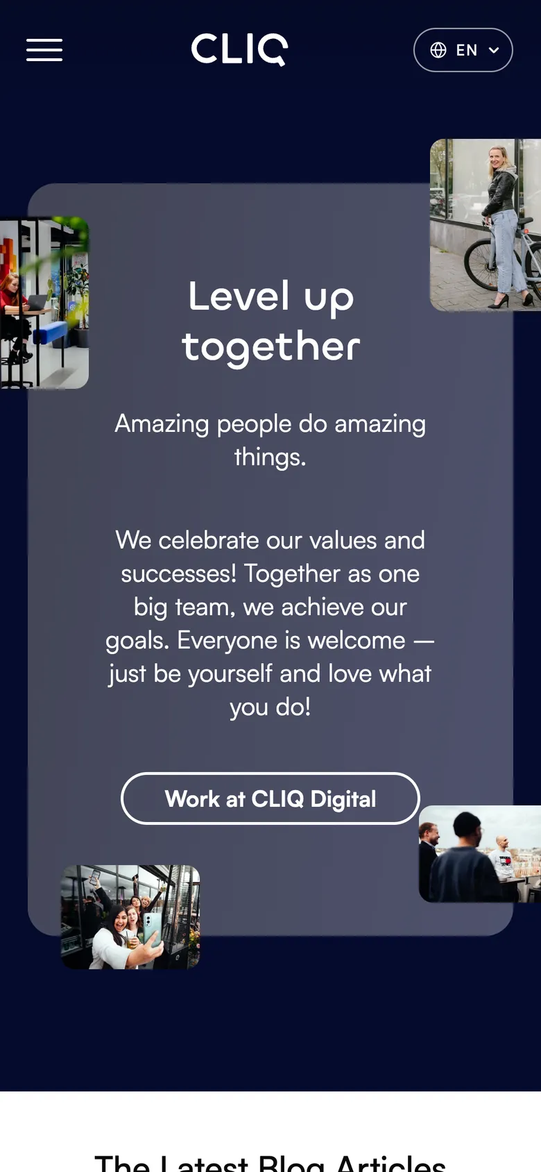 Mobile view of the CLIQ Digital website, screen 3