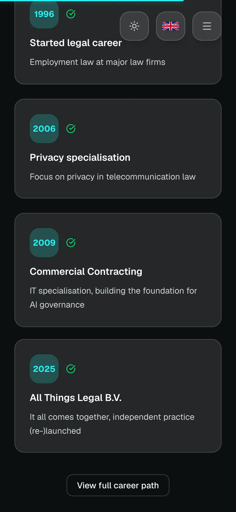 Mobile view of the All Things Legal website, screen 3